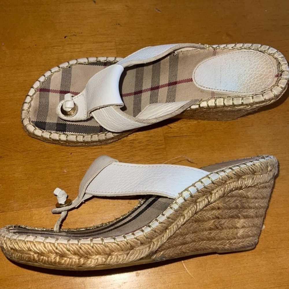 Burberry Leather Nova Check Espadrille Sandals